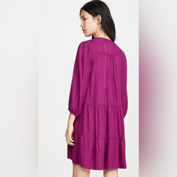 Nation LTD Liza 3/4 Sleeve Tiered Dress in Berry Cheetah Jacquard Sateen, Small - Picture 3 of 9
